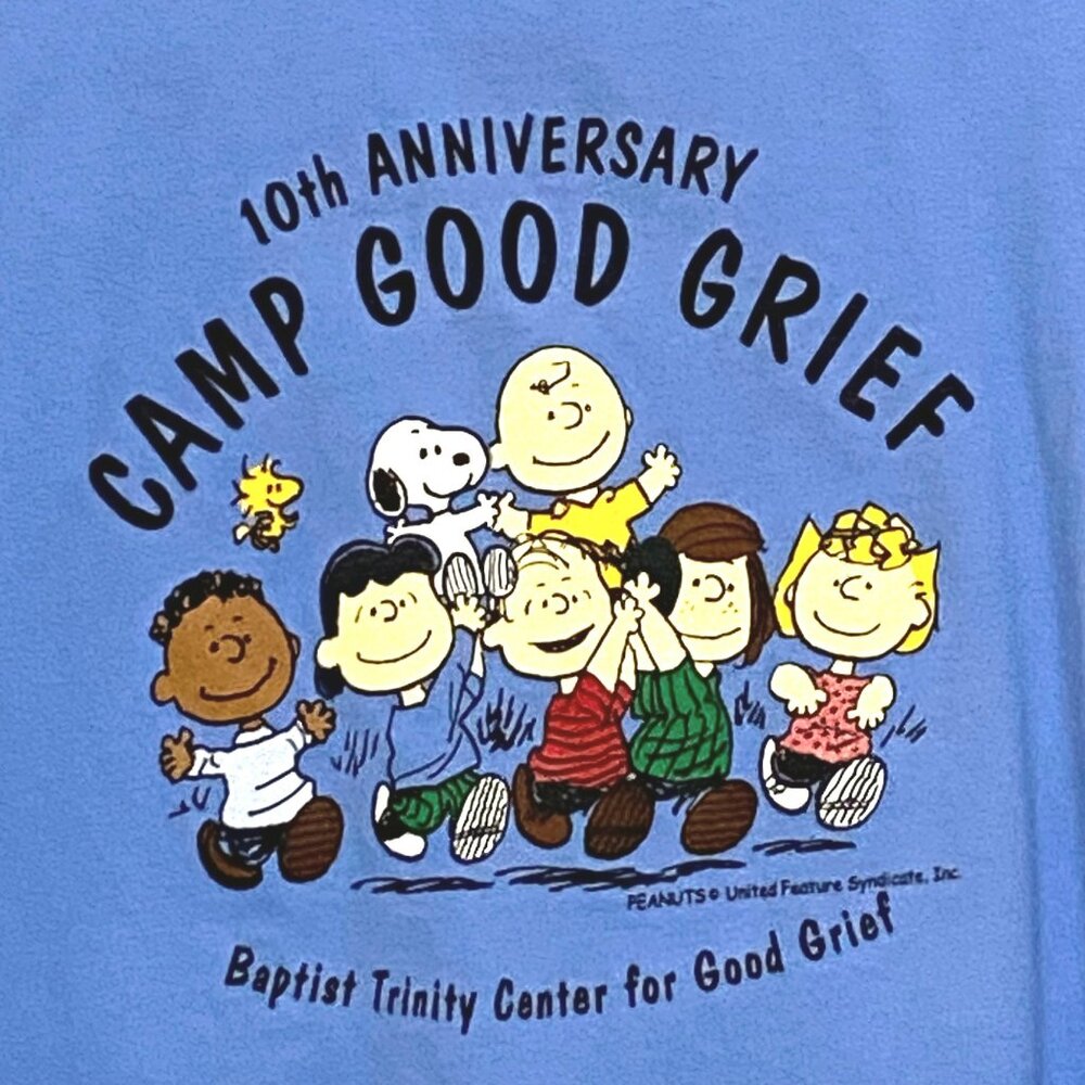 Camp Good Grief 10th Anniversary T-Shirt Mens 2XL Blue Peanuts Gang Bereavement‎